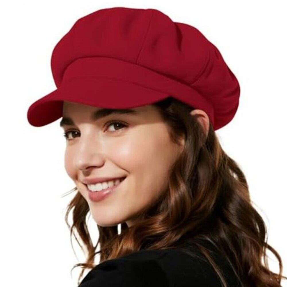 Newsboy Hats Classic Retro Red Cap with Adjustable Drawstring, Baker Boy Hat